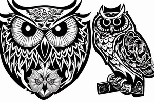 Owl flying with angry eyes tattoo idea