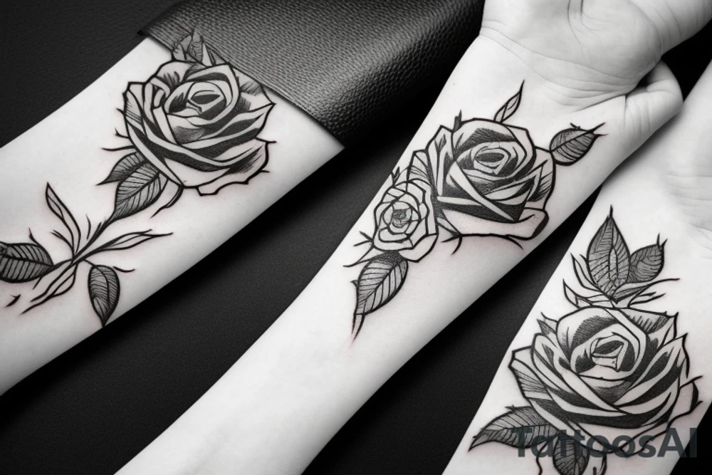 woodcut rose arm band tattoo idea