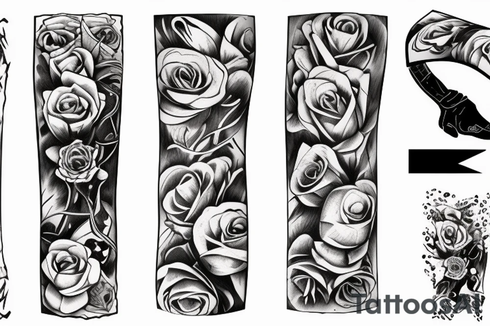 woodcut rose arm band tattoo idea