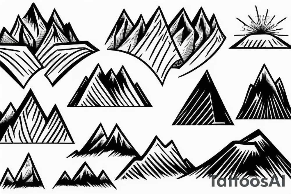 woodcut mountain landscape cascades arm band tattoo idea