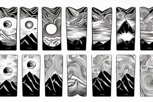 woodcut mountain landscape cascades arm band tattoo idea
