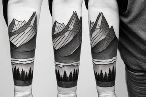 woodcut mountain landscape cascades arm band tattoo idea