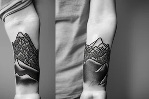 woodcut mountain landscape cascades arm band tattoo idea