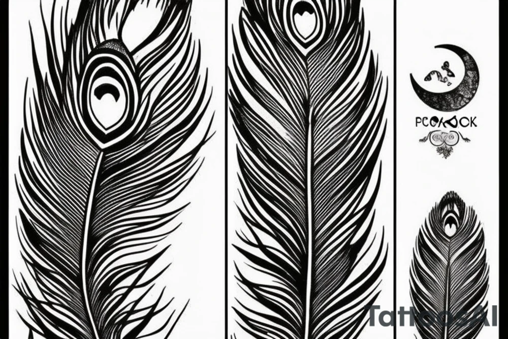 Peacock feather and moon tattoo idea
