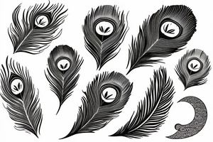 Peacock feather and moon tattoo idea