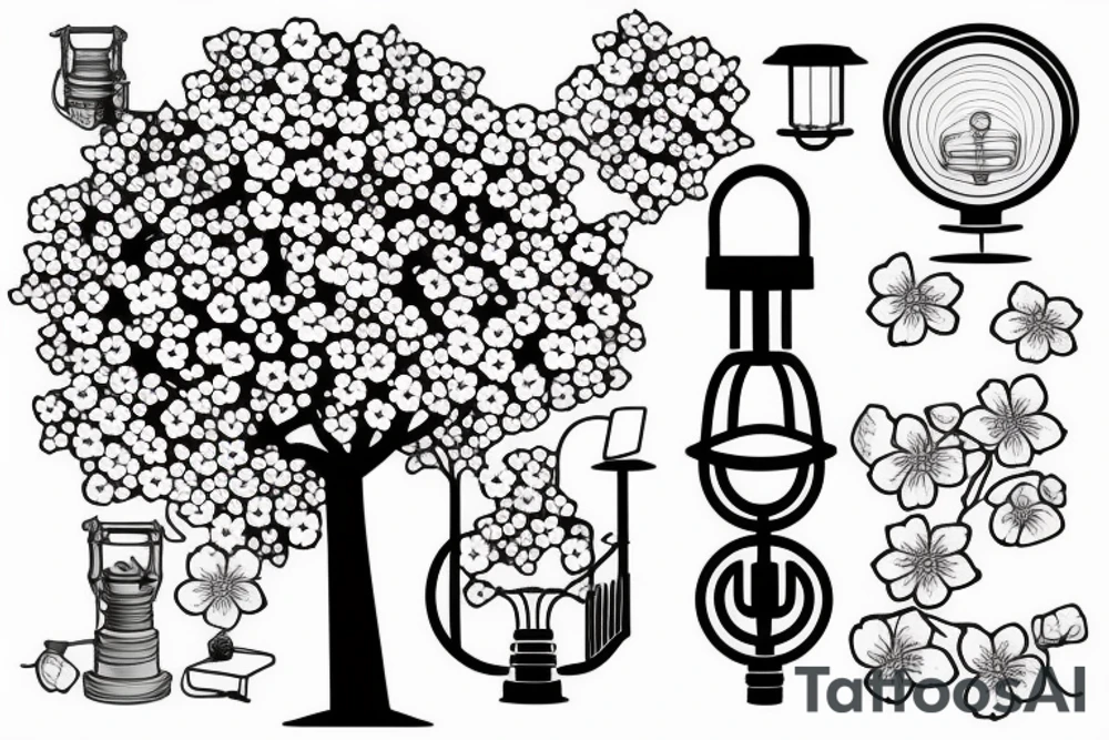 Cherry Blossom tree with a miners lamp tattoo idea
