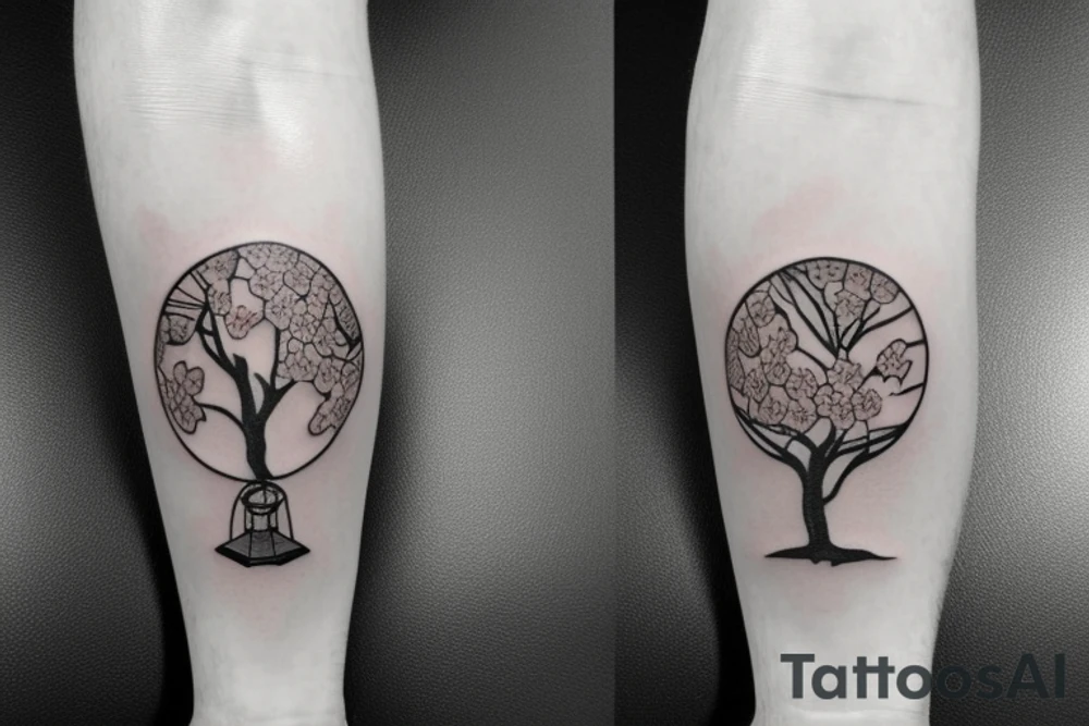 Cherry Blossom tree with a miners lamp tattoo idea