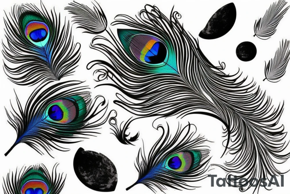 Peacock feather integrated with half moon tattoo idea