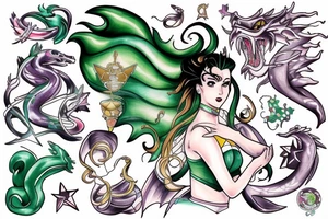 Sailor Jupiter with lightening and dragon around her tattoo idea
