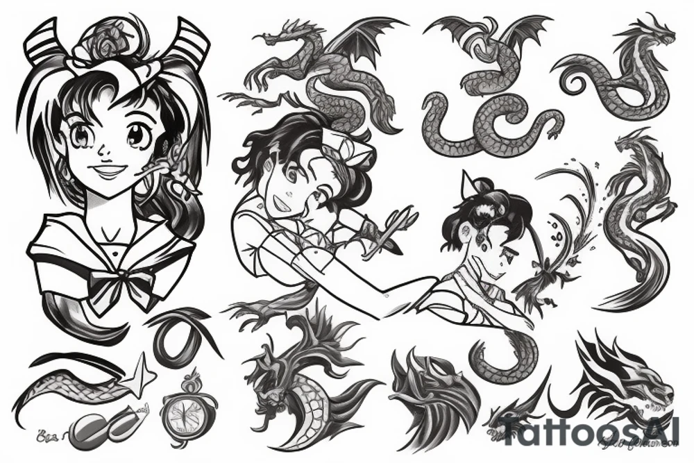 Sailor Jupiter with dragon wrapped around her tattoo idea