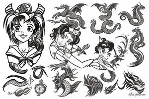 Sailor Jupiter with dragon wrapped around her tattoo idea