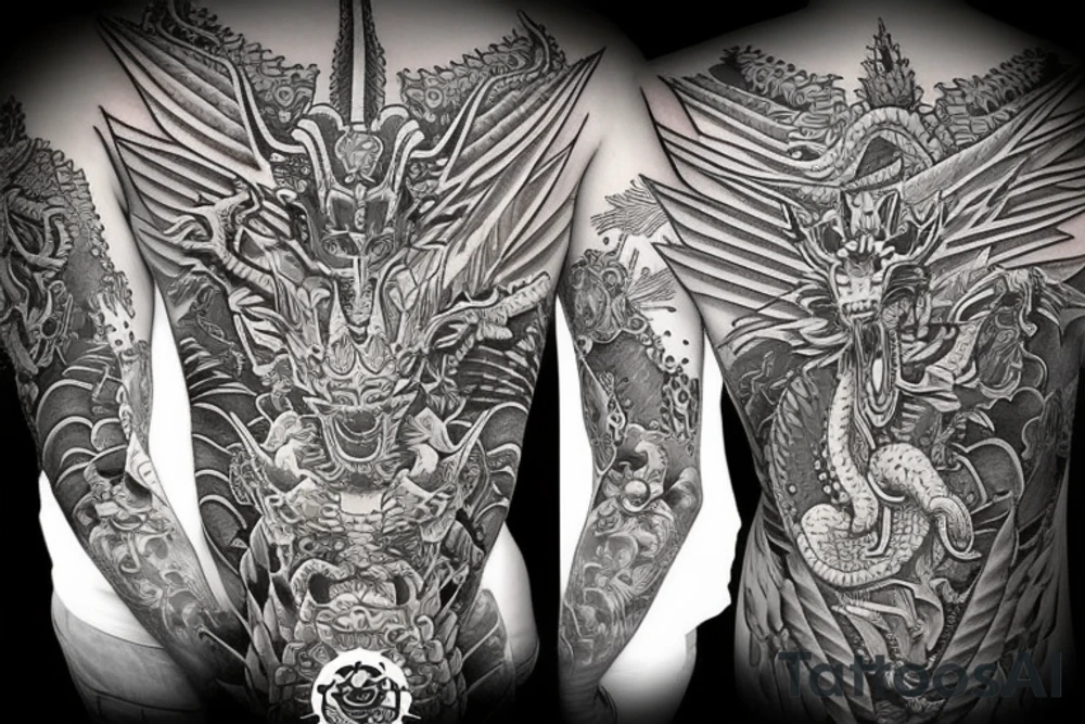 Aztec Dragon wrapped around queen crown tattoo idea