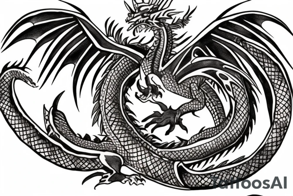 Aztec Dragon wrapped around queen crown tattoo idea