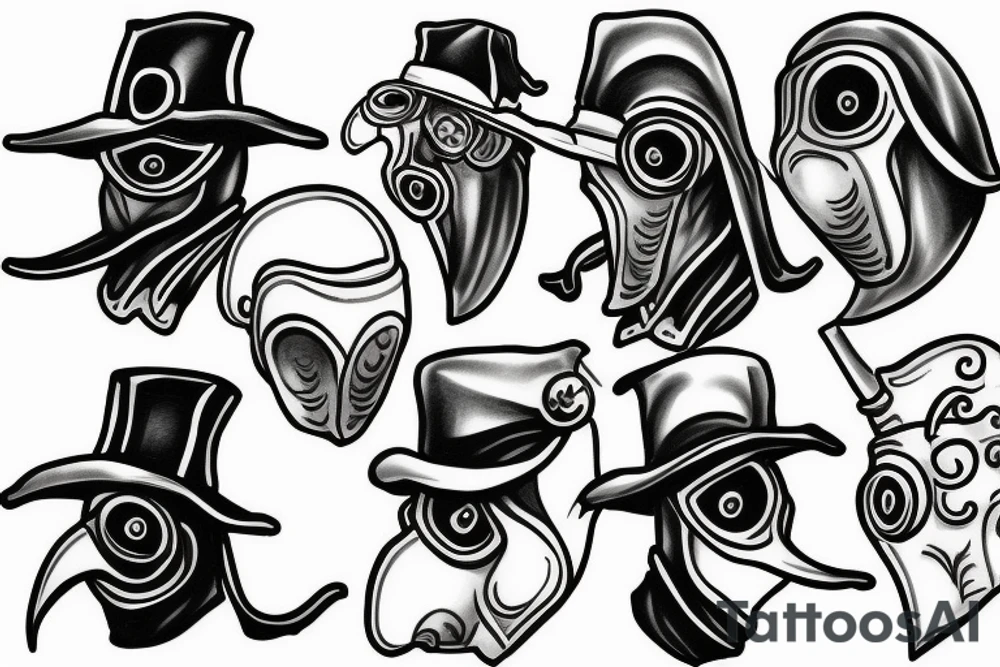 Side profile of Plague Doctor mask figure tattoo idea