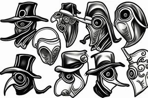 Side profile of Plague Doctor mask figure tattoo idea