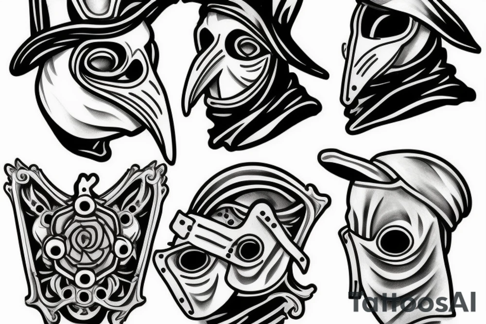 Side profile of Plague Doctor mask figure tattoo idea