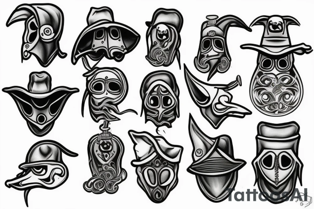 Side profile of Plague Doctor mask tattoo idea