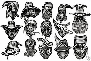 Side profile of Plague Doctor mask tattoo idea