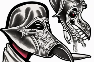 Side profile of Plague Doctor mask in full color in the style of American traditional tattoo idea