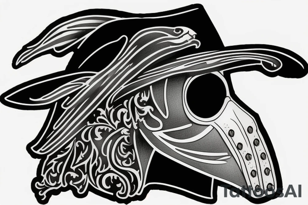 Side profile of Plague Doctor mask in full color in the style of American traditional tattoo idea