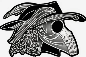 Side profile of Plague Doctor mask in full color in the style of American traditional tattoo idea