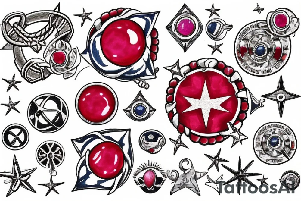 A ruby in the middle of a nautical star tattoo idea