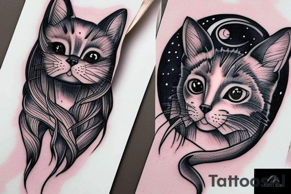 cat and moon tattoo idea
