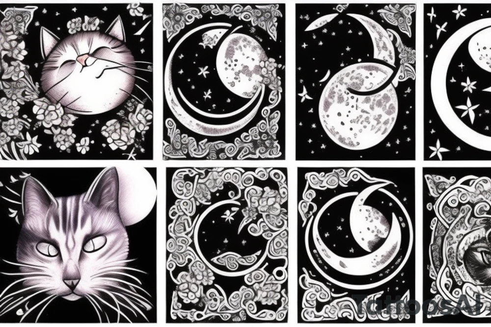 cat and moon tattoo idea