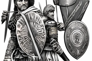 legionnaire Roman warrior with sword and shield tattoo idea