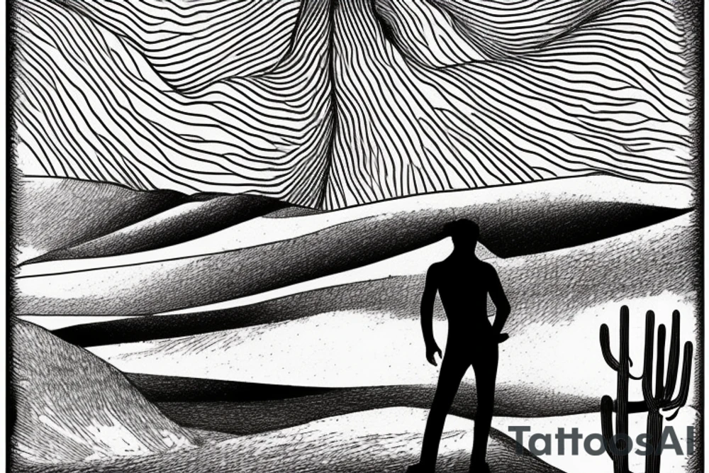 Desert landscape with person in focus tattoo idea
