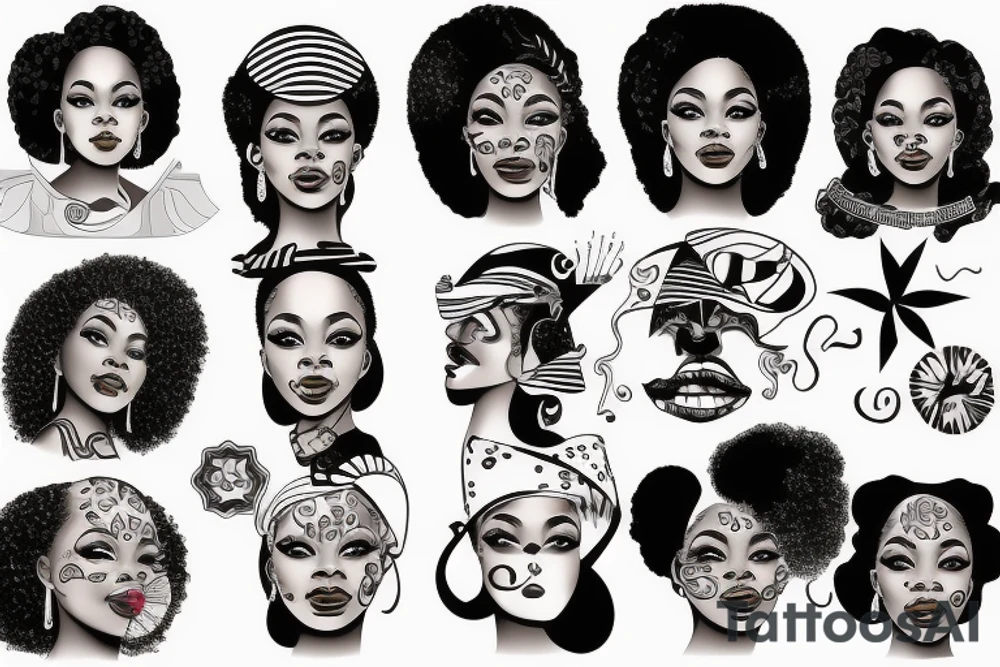 Afro-american woman face tattoo idea