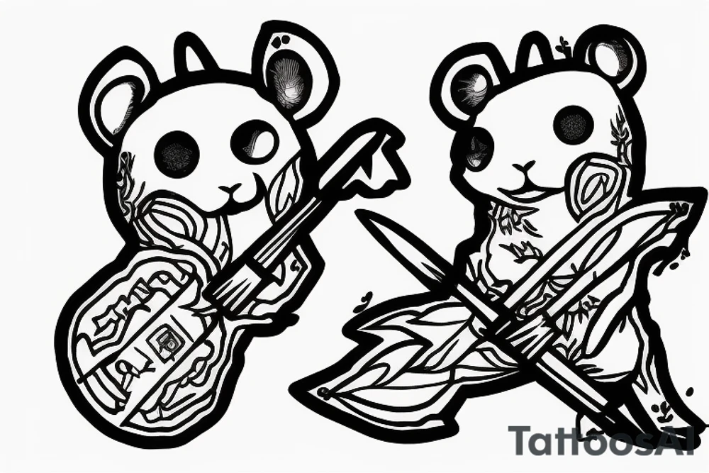 A kodama with a spear riding a pika tattoo idea