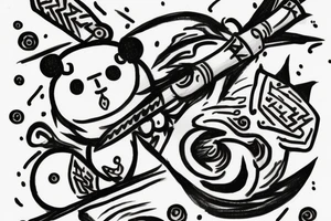 A kodama with a spear riding on top of a pika tattoo idea