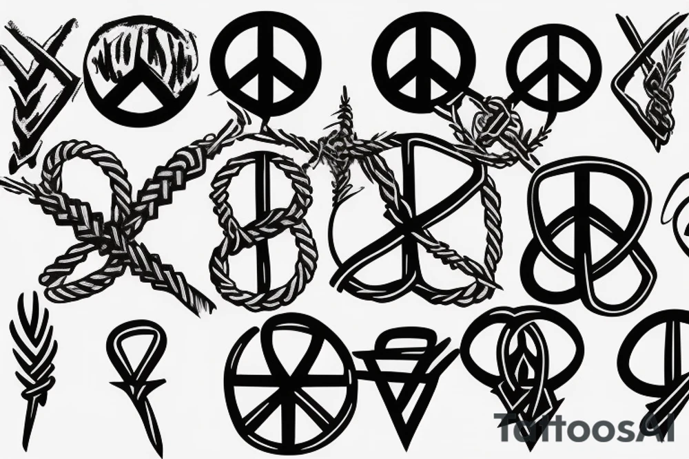 braided, barbed-wire peace symbol tattoo idea
