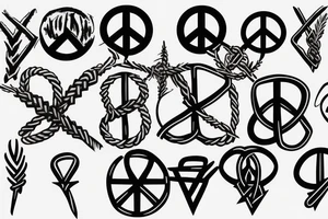 braided, barbed-wire peace symbol tattoo idea