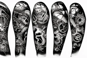 scifi monster with mechanical parts and tentacles, geometric fading background tattoo idea