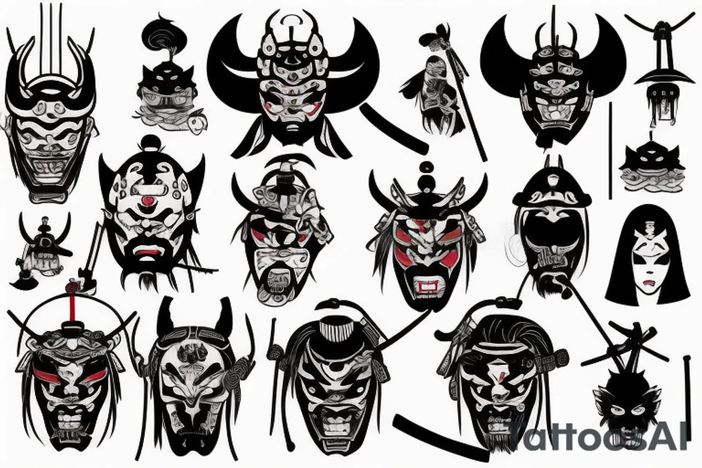 Japanese samurai with a demon mask tattoo idea