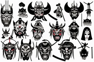 Japanese samurai with a demon mask tattoo idea