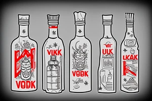 An open bottle of Ural vodka, the letters "I, v, a, n; V, o, v, a" float on the bottom of the bottle.  on the label designation of the expiration date: not limited. tattoo idea