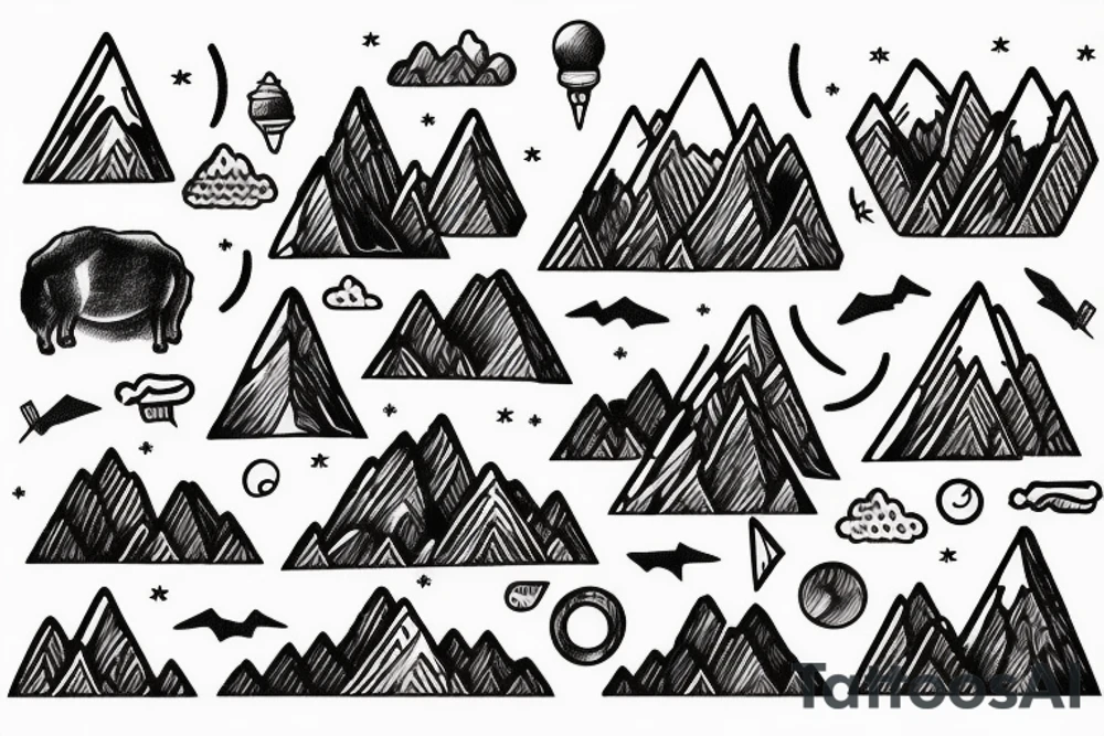 Mountains with goats ontop tattoo idea
