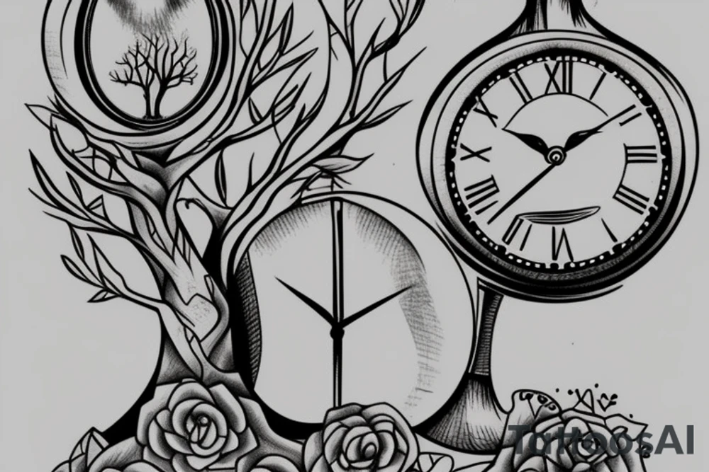 Hourglass with a tree and clock inside tattoo idea