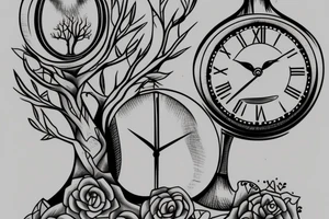 Hourglass with a tree and clock inside tattoo idea