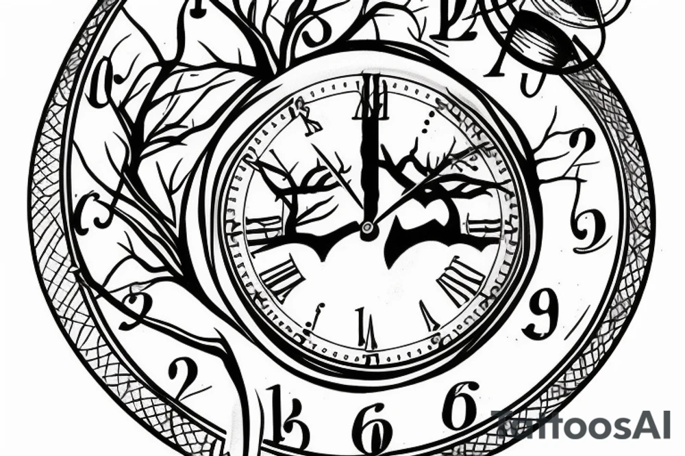 Hourglass with a tree and clock inside tattoo idea