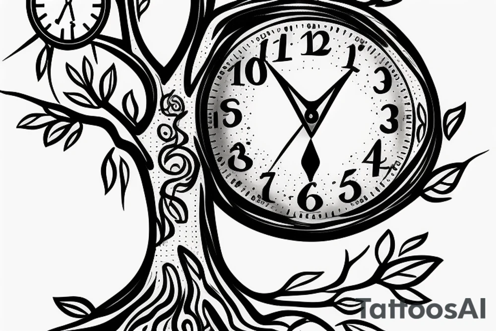 Hourglass with a tree and clock inside tattoo idea
