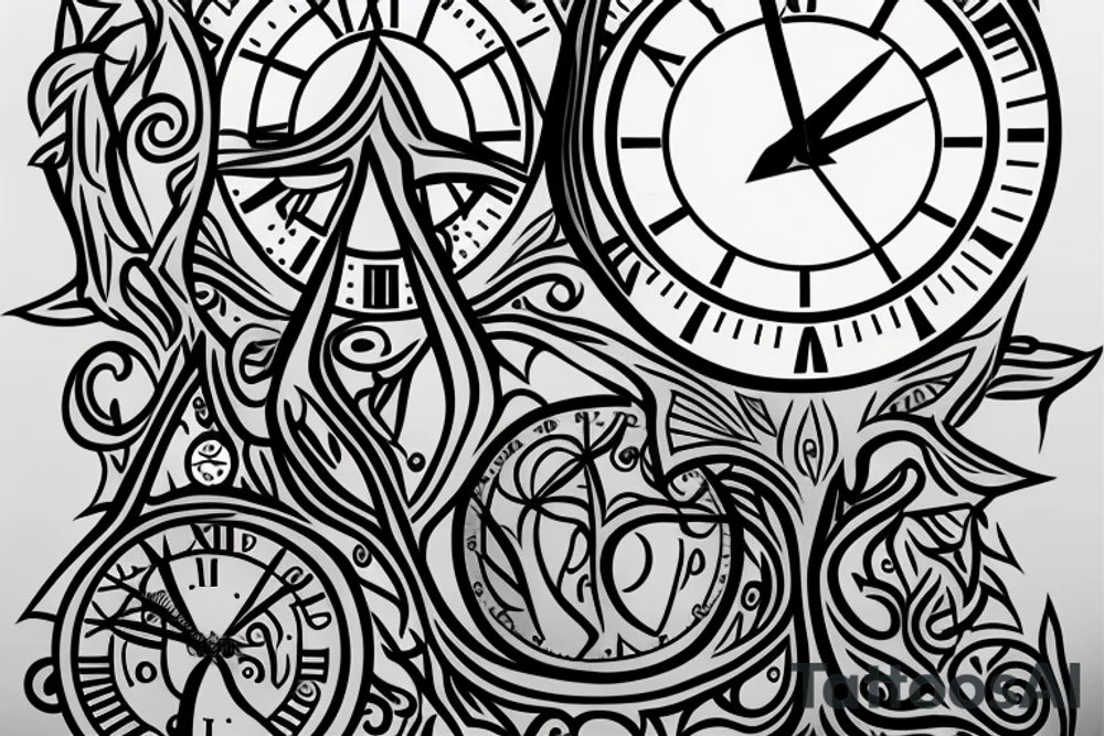 Hourglass with a tree and clock inside tattoo idea