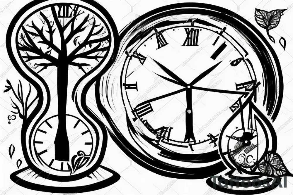 Hourglass with a tree and clock inside tattoo idea