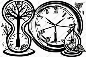 Hourglass with a tree and clock inside tattoo idea