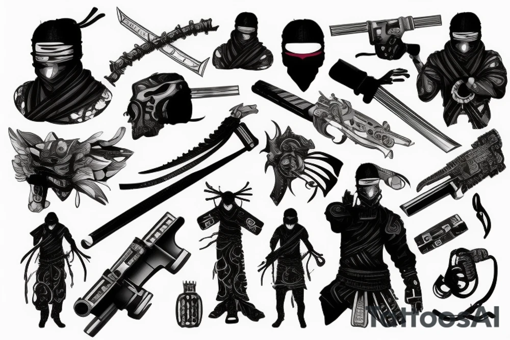 cyberpunk ninja with a katana tattoo idea