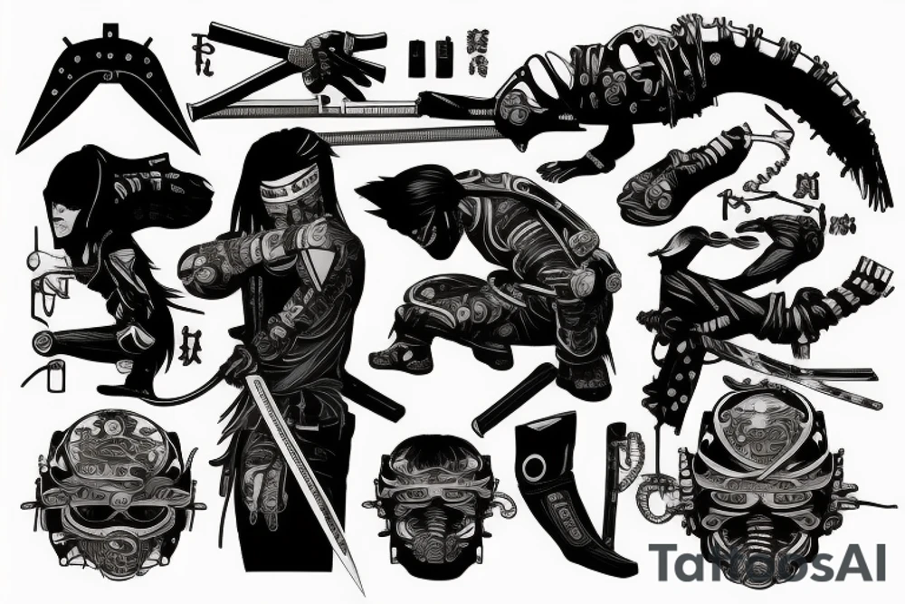 cyberpunk ninja with a katana tattoo idea