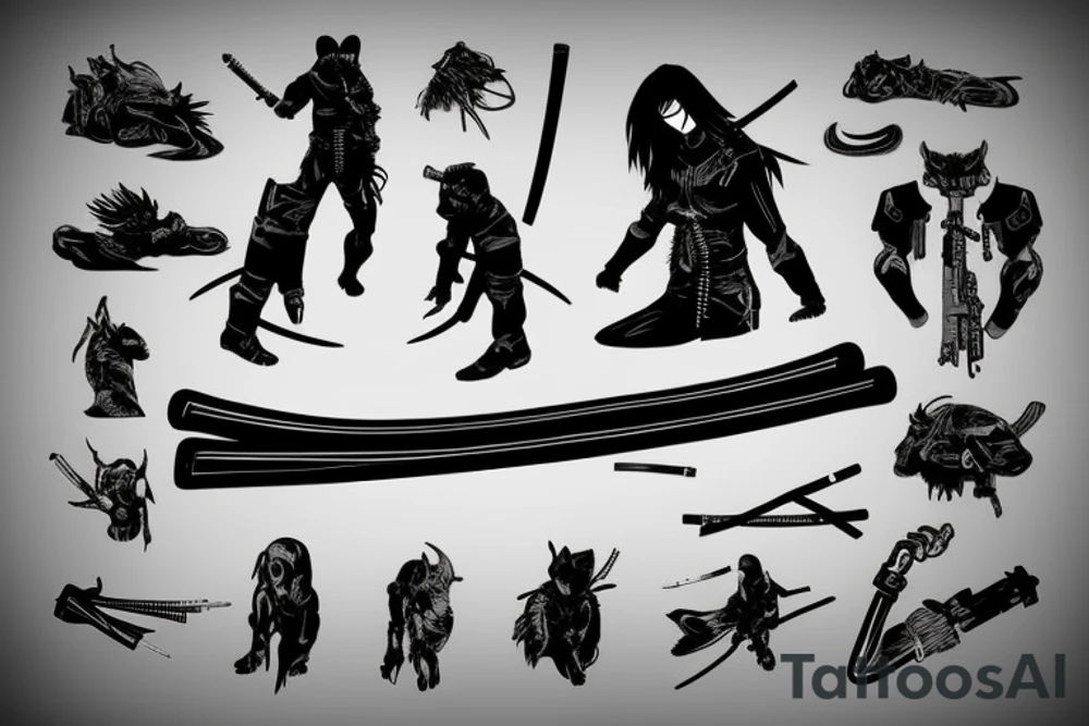 cyberpunk ninja with a katana tattoo idea